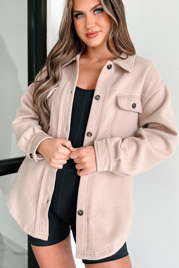 Asking For A Friend Fleece Shacket (Taupe) - NanaMacs