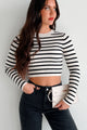 Lacy Ribbed Stripe Long Sleeve Top (Black/Ivory) - NanaMacs