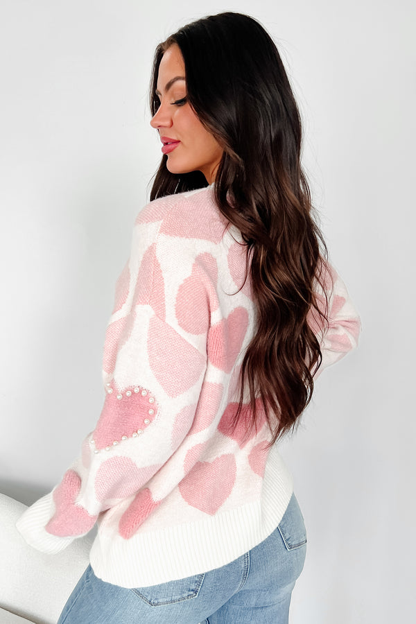 Steadfast Love Oversized Pearl Heart Sweater (Light Pink) - NanaMacs