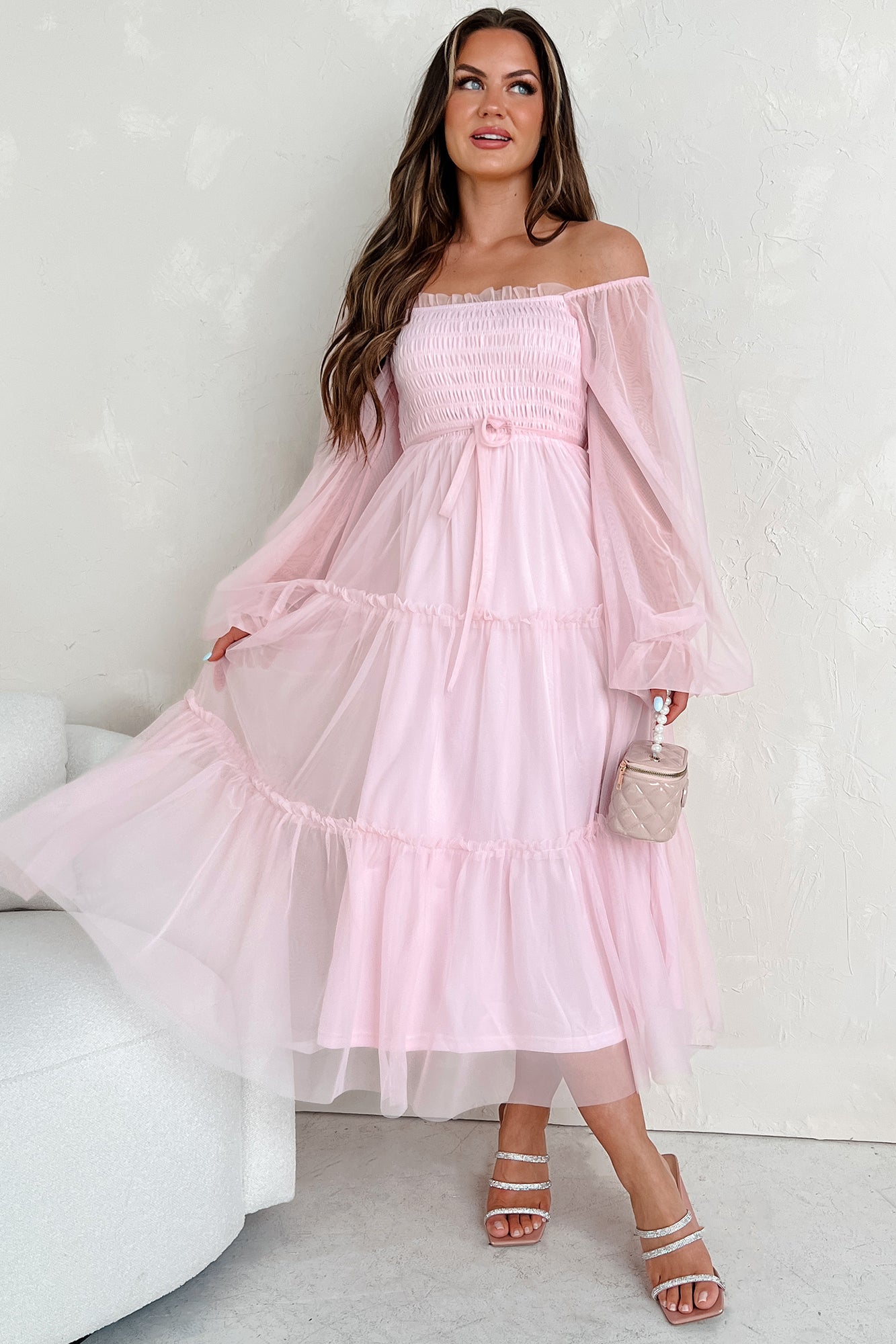 Little Ballerina Tiered Mesh Maxi Dress (Light Rose) - NanaMacs