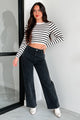 Lacy Ribbed Stripe Long Sleeve Top (Black/Ivory) - NanaMacs