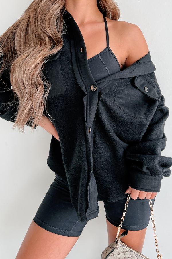 Asking For A Friend Fleece Shacket (Black) - NanaMacs