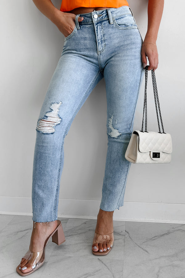 Azra High Rise Sneak Peek Slim Straight Jeans (Light Vintage) - NanaMacs