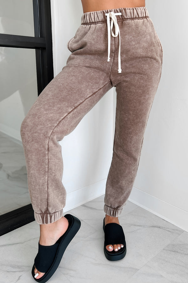 Finnegan Zenana Acid Wash Jogger Sweatpants (Mocha) - NanaMacs