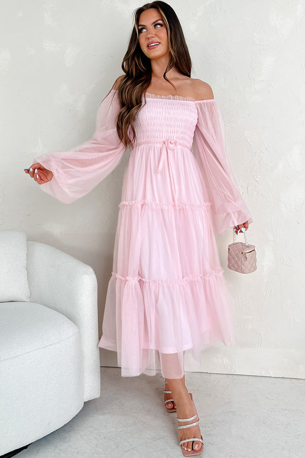 Little Ballerina Tiered Mesh Maxi Dress (Light Rose) - NanaMacs