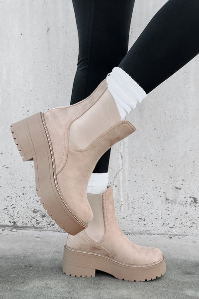 Yossi Faux Suede Platform Chelsea Boots (Camel) - NanaMacs