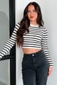 Lacy Ribbed Stripe Long Sleeve Top (Black/Ivory) - NanaMacs