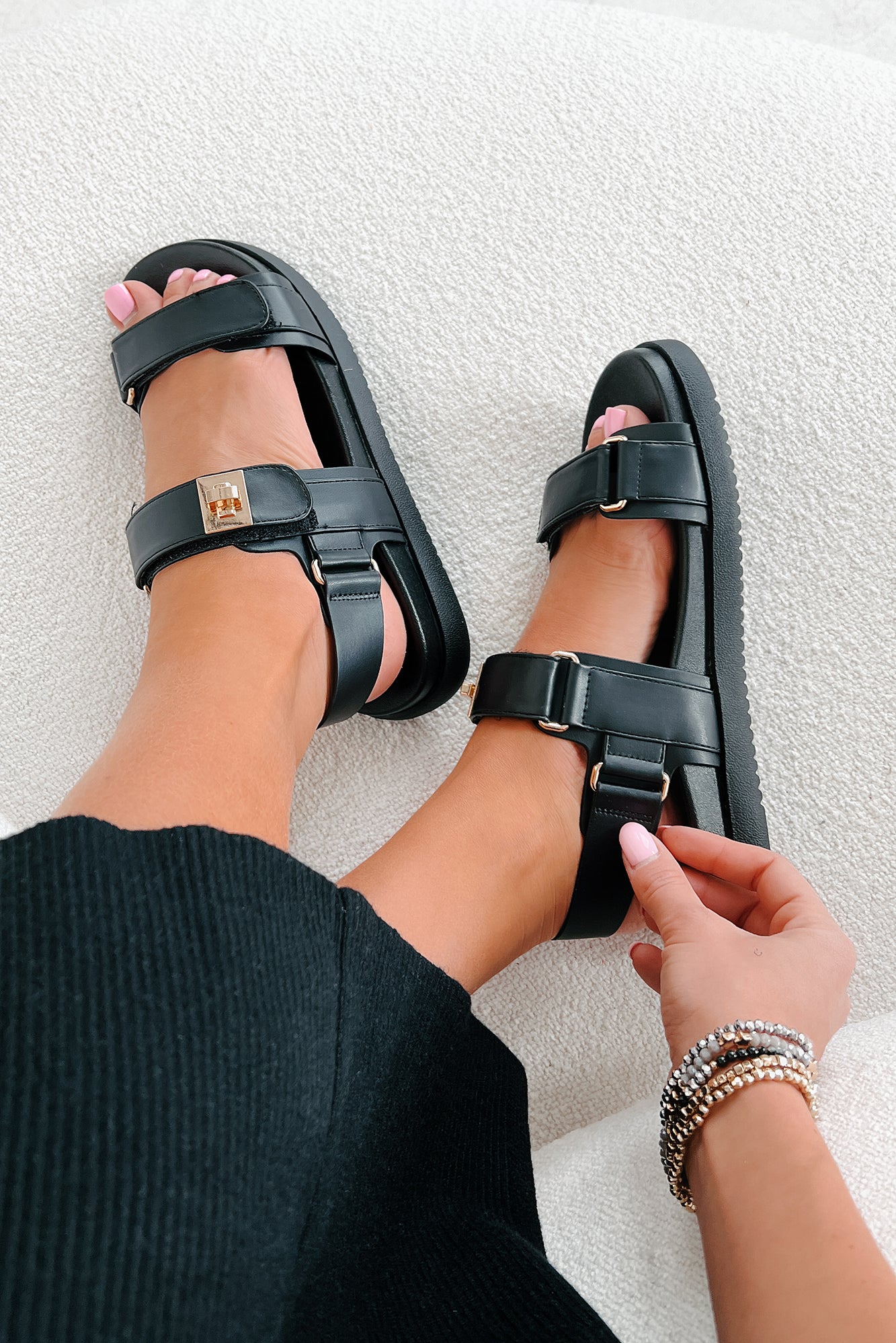 Elisa Velcro Strap Sandals (Black) - NanaMacs