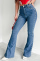 Erica High Rise Pearl Detail Vibrant Flare Jeans (Medium Stone) - NanaMacs