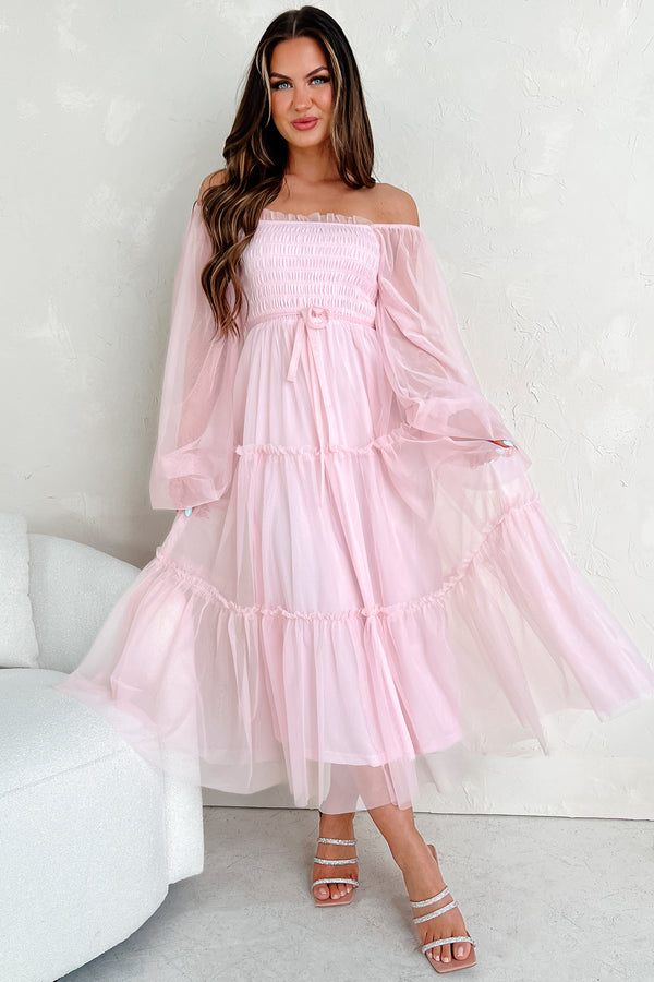 Little Ballerina Tiered Mesh Maxi Dress (Light Rose) - NanaMacs