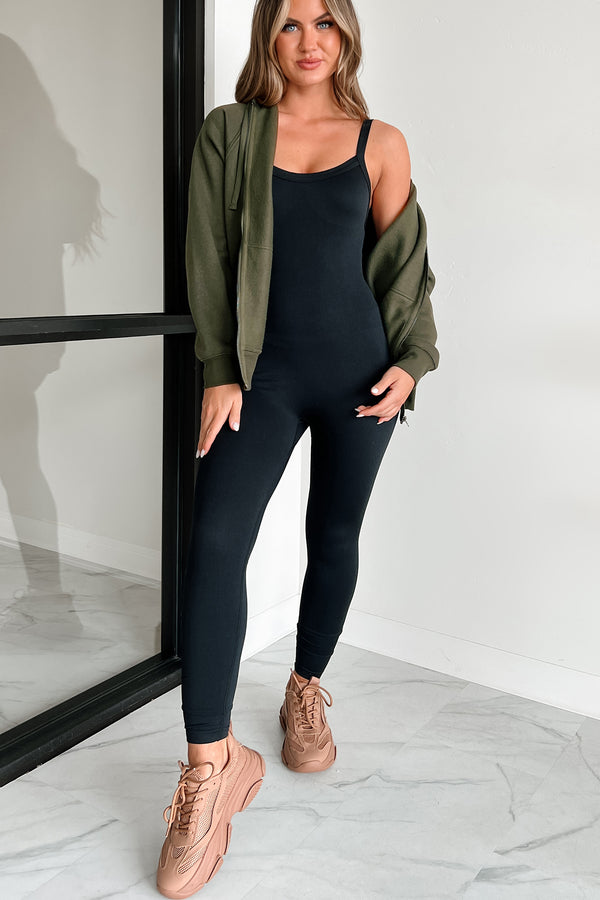 Moving To The Beat Seamless Micro-Ribbed Jumpsuit (Black) - NanaMacs