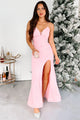 Hollywood Smiles Glittered Lace-Up Maxi Dress (Pink/Pink) - NanaMacs