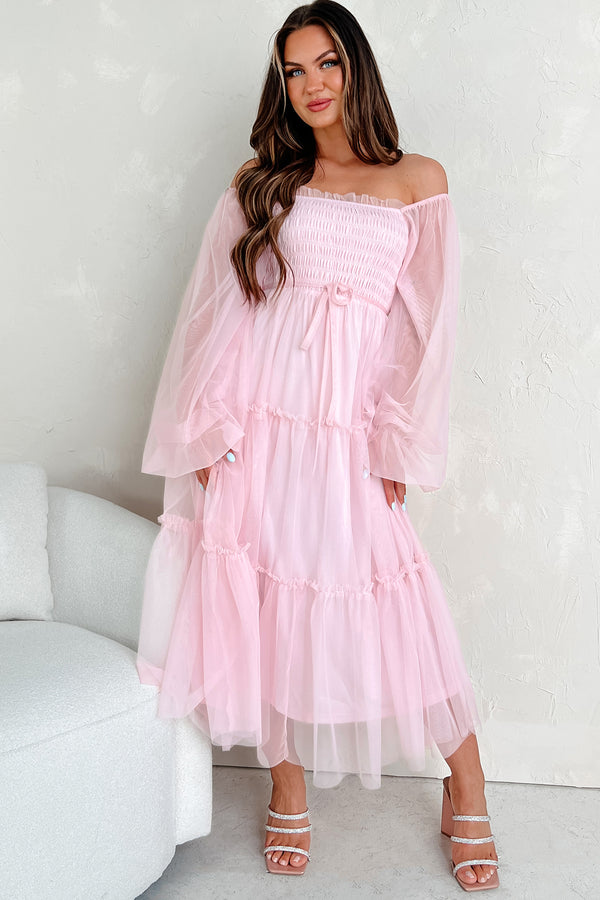 Little Ballerina Tiered Mesh Maxi Dress (Light Rose) - NanaMacs