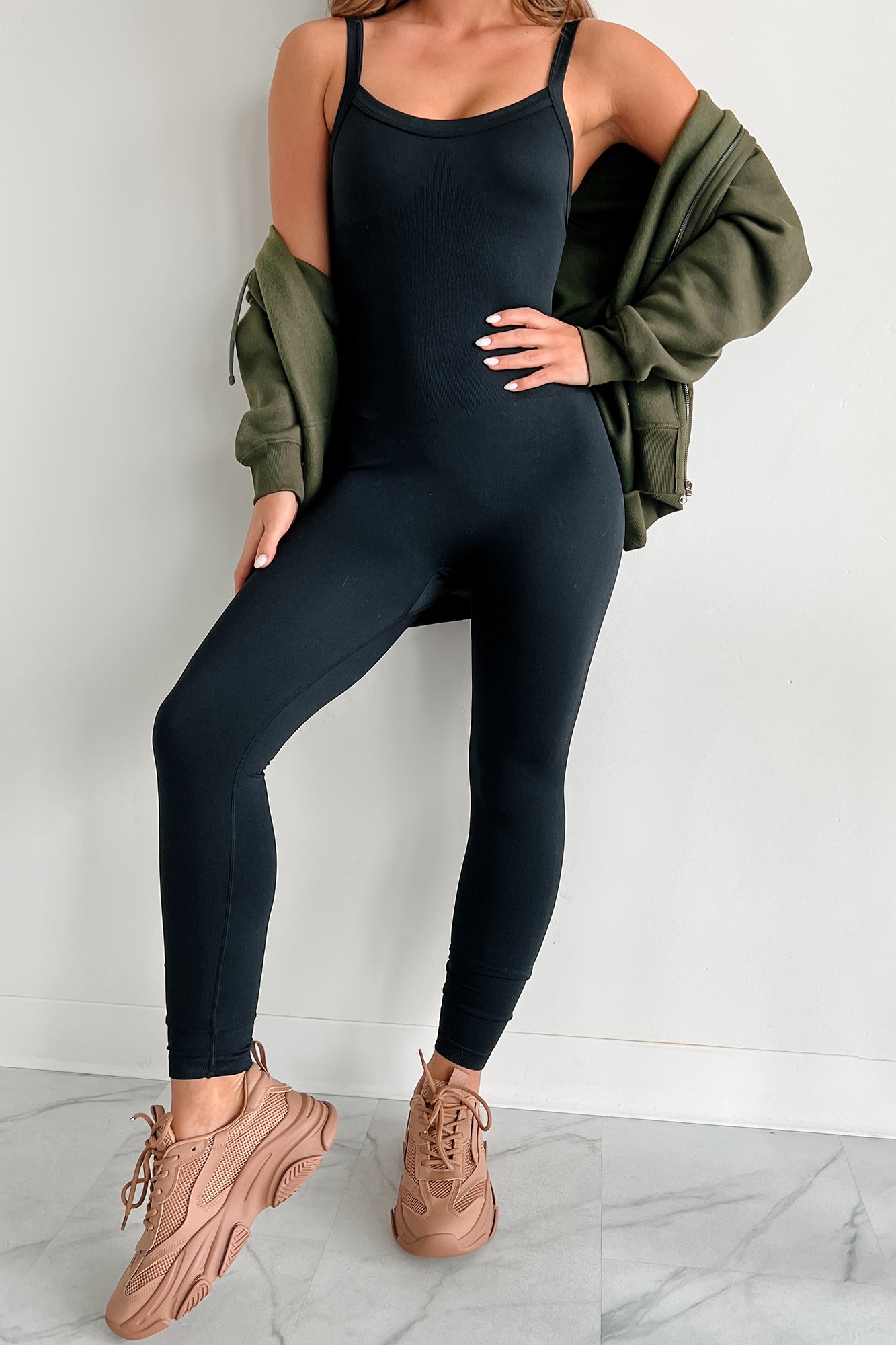 Moving To The Beat Seamless Micro-Ribbed Jumpsuit (Black) - NanaMacs