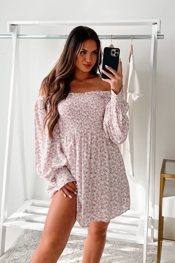 Dignified Beauty Long Sleeve Floral Mini Dress (Pink) - NanaMacs