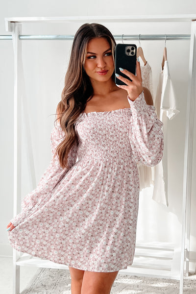 Dignified Beauty Long Sleeve Floral Mini Dress (Pink) - NanaMacs