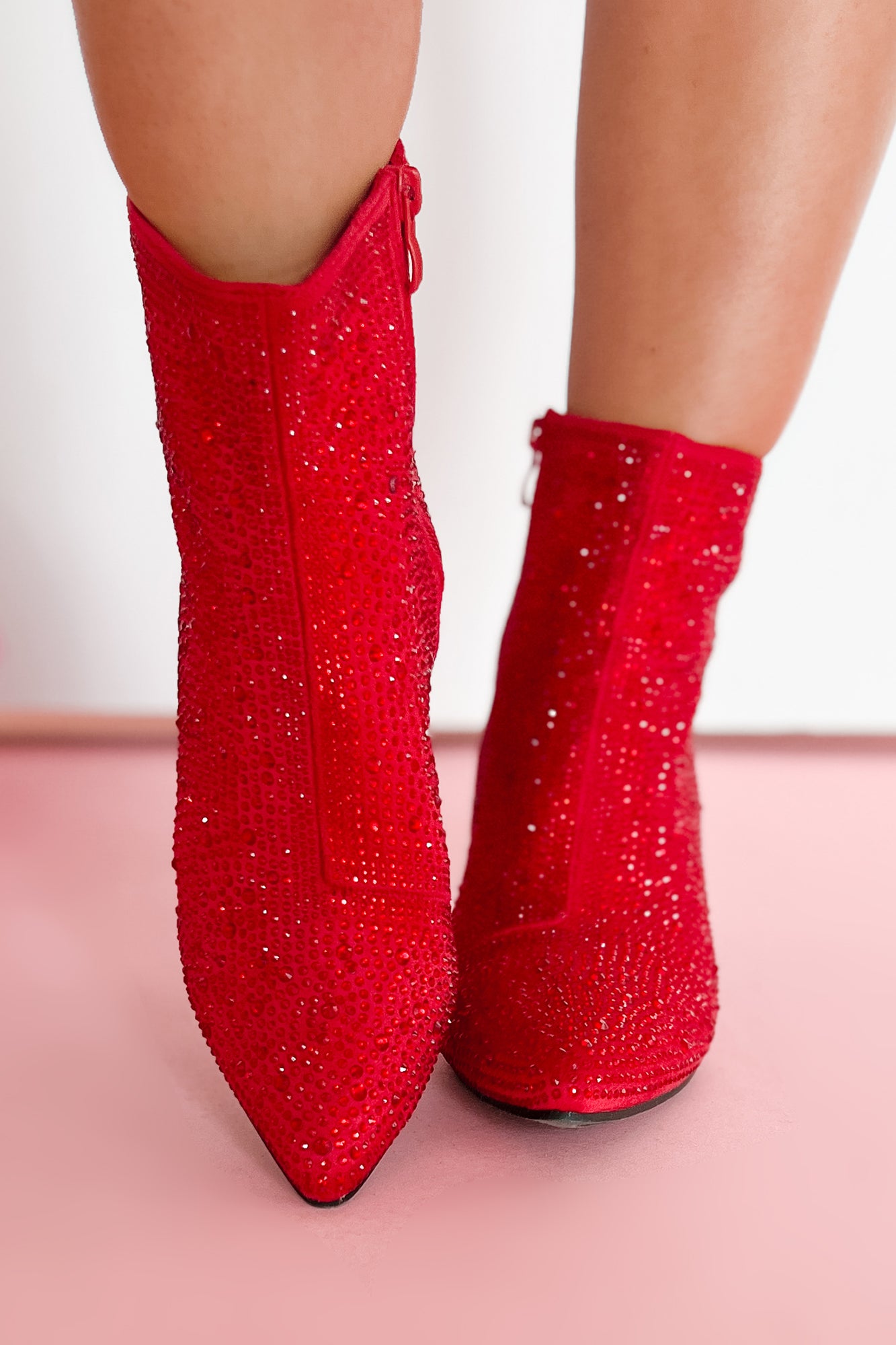 Be Like Dolly Rhinestone Glitter Booties (Red) - NanaMacs