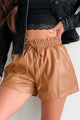 Can't Get Enough Of Me Faux Leather Shorts (Camel) - NanaMacs