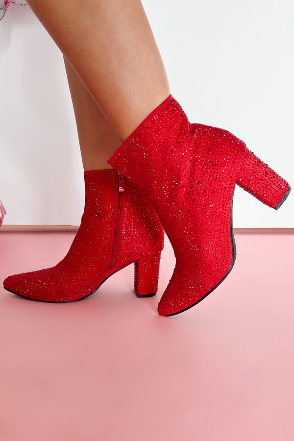 Be Like Dolly Rhinestone Glitter Booties (Red) - NanaMacs