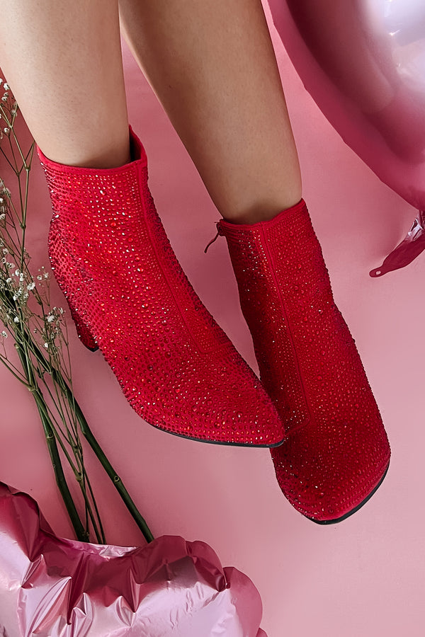 Be Like Dolly Rhinestone Glitter Booties (Red) - NanaMacs