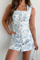 Posh Sensibility Belted Floral Mini Dress (White/Blue) - NanaMacs