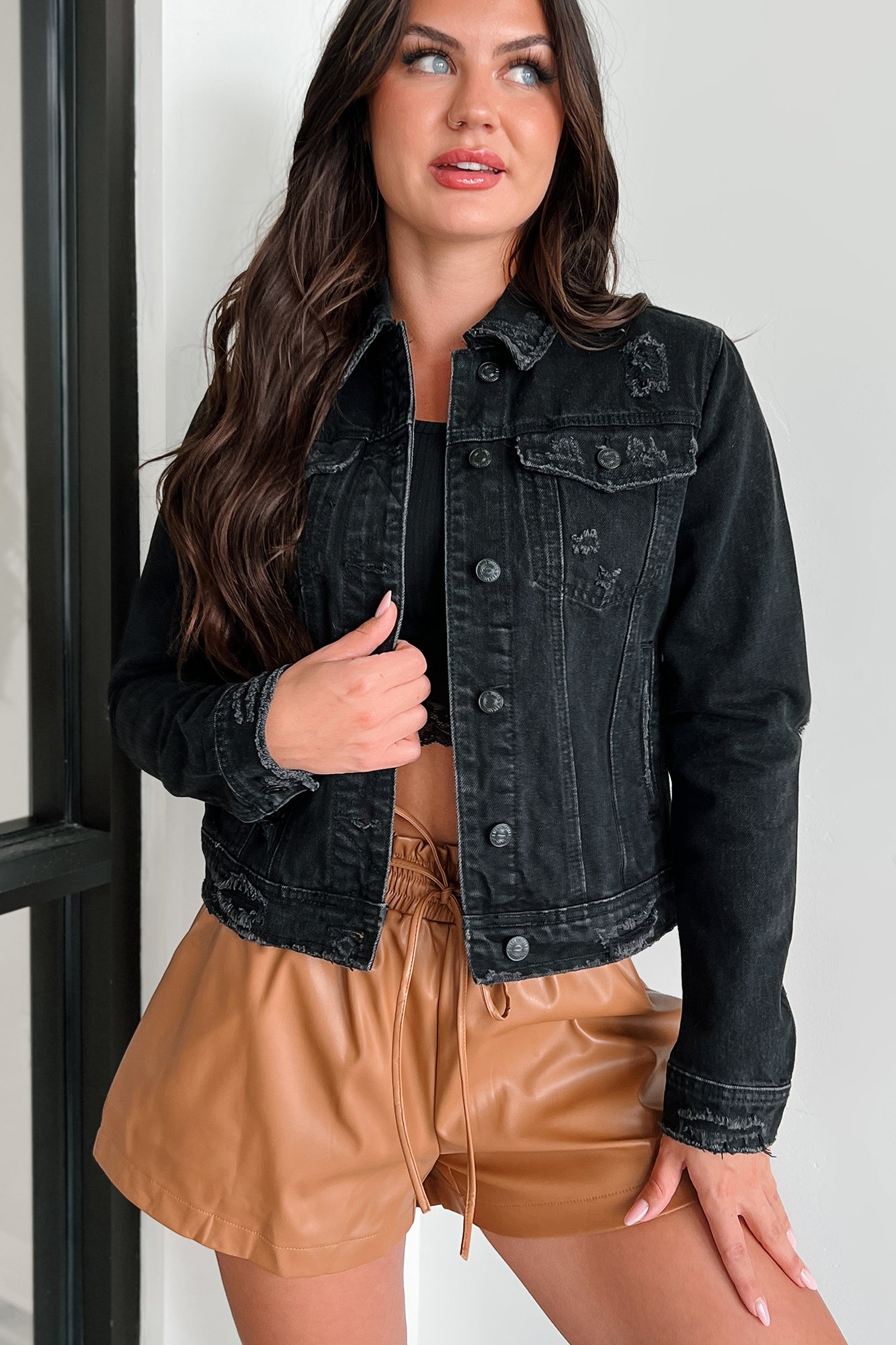 If We Meet Again Distressed Denim Jacket (Black) - NanaMacs