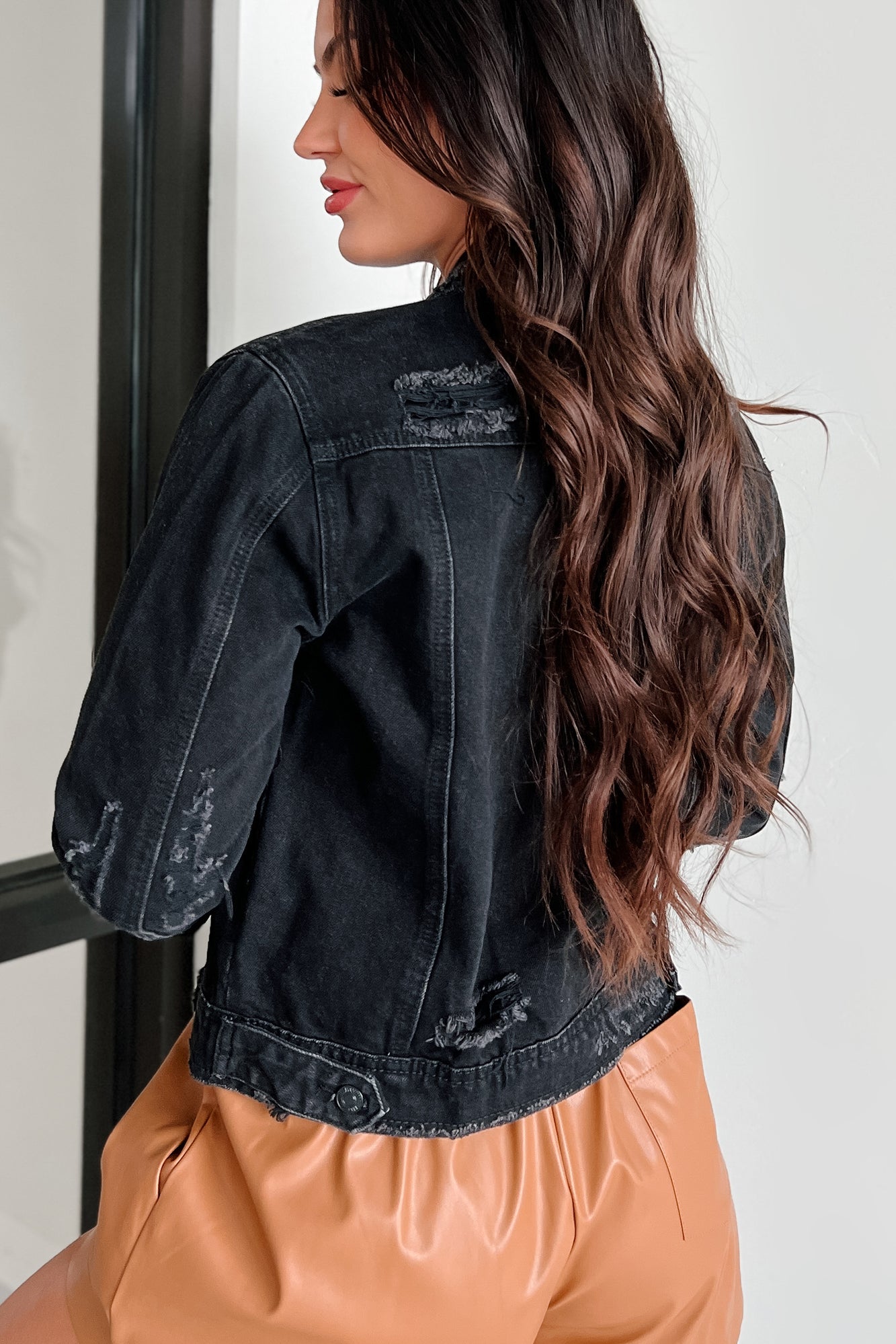 If We Meet Again Distressed Denim Jacket (Black) - NanaMacs