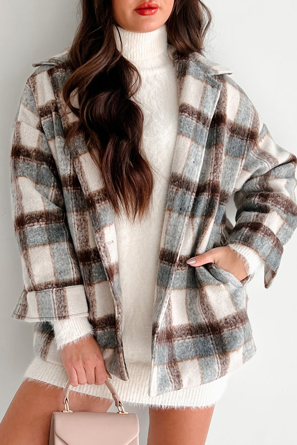 Don't Read Into It Oversized Plaid Jacket (Brown/Grey) - NanaMacs