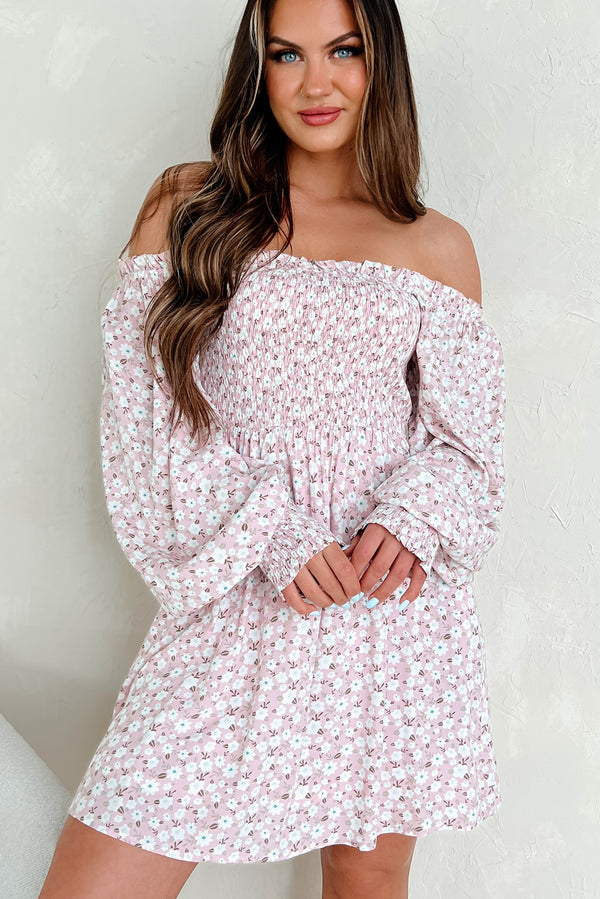 Dignified Beauty Long Sleeve Floral Mini Dress (Pink) - NanaMacs