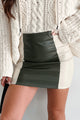 My Biggest Admirer Faux Leather Colorblock Skirt (Olive) - NanaMacs