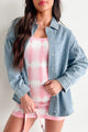 Woke Up Flawless Rhinestone Denim Shacket (Medium Denim) - NanaMacs