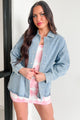 Woke Up Flawless Rhinestone Denim Shacket (Medium Denim) - NanaMacs