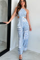 Inspiring Ideals Printed Jumpsuit (Ivory/Blue) - NanaMacs