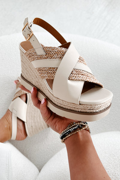 Slice Of Paradise Platform Wedge Heeled Sandal (Beige/Raffia) - NanaMacs