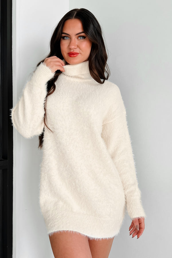 Seasoned Chicness Fuzzy Sweater Dress (Cream) - NanaMacs