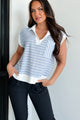 Preppy Life Striped V-Neck Top (Blue) - NanaMacs