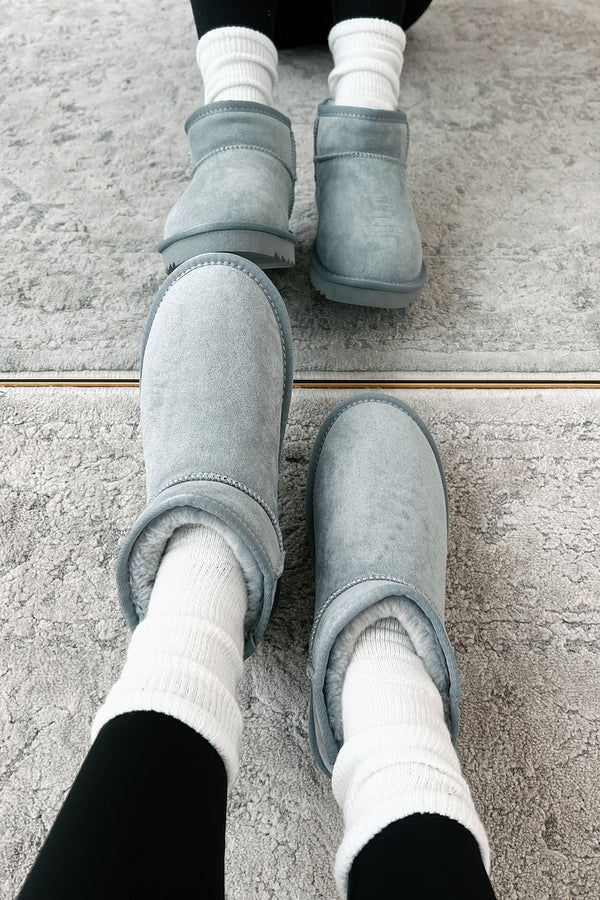 Cozy Cues Fur Lined Ankle Booties (Blue-Grey) - NanaMacs