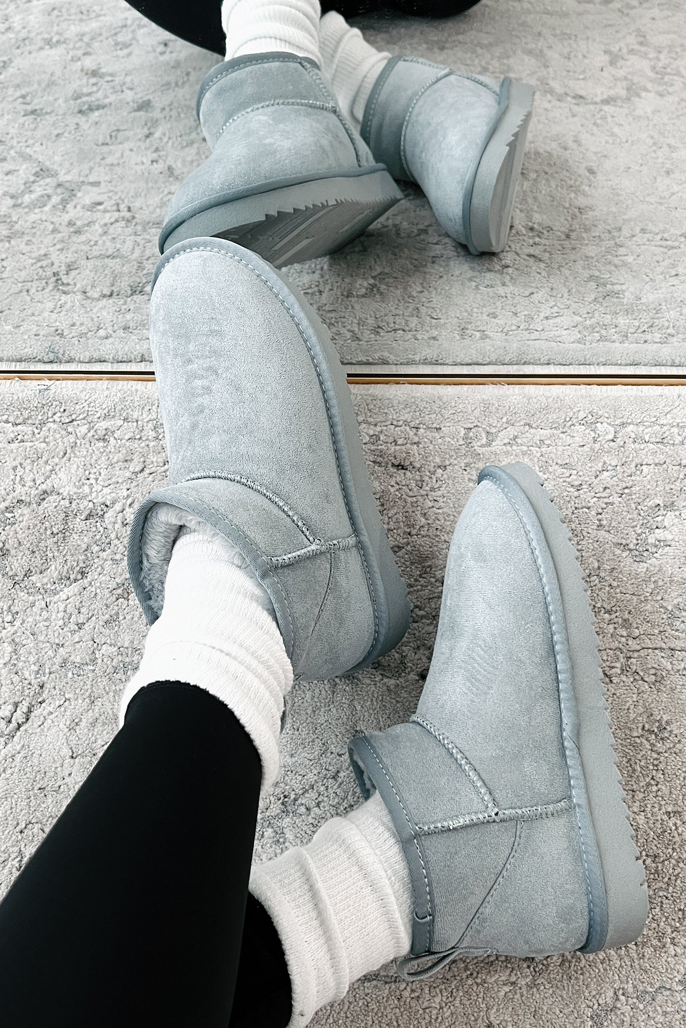 Cozy Cues Fur Lined Ankle Booties (Blue-Grey) - NanaMacs