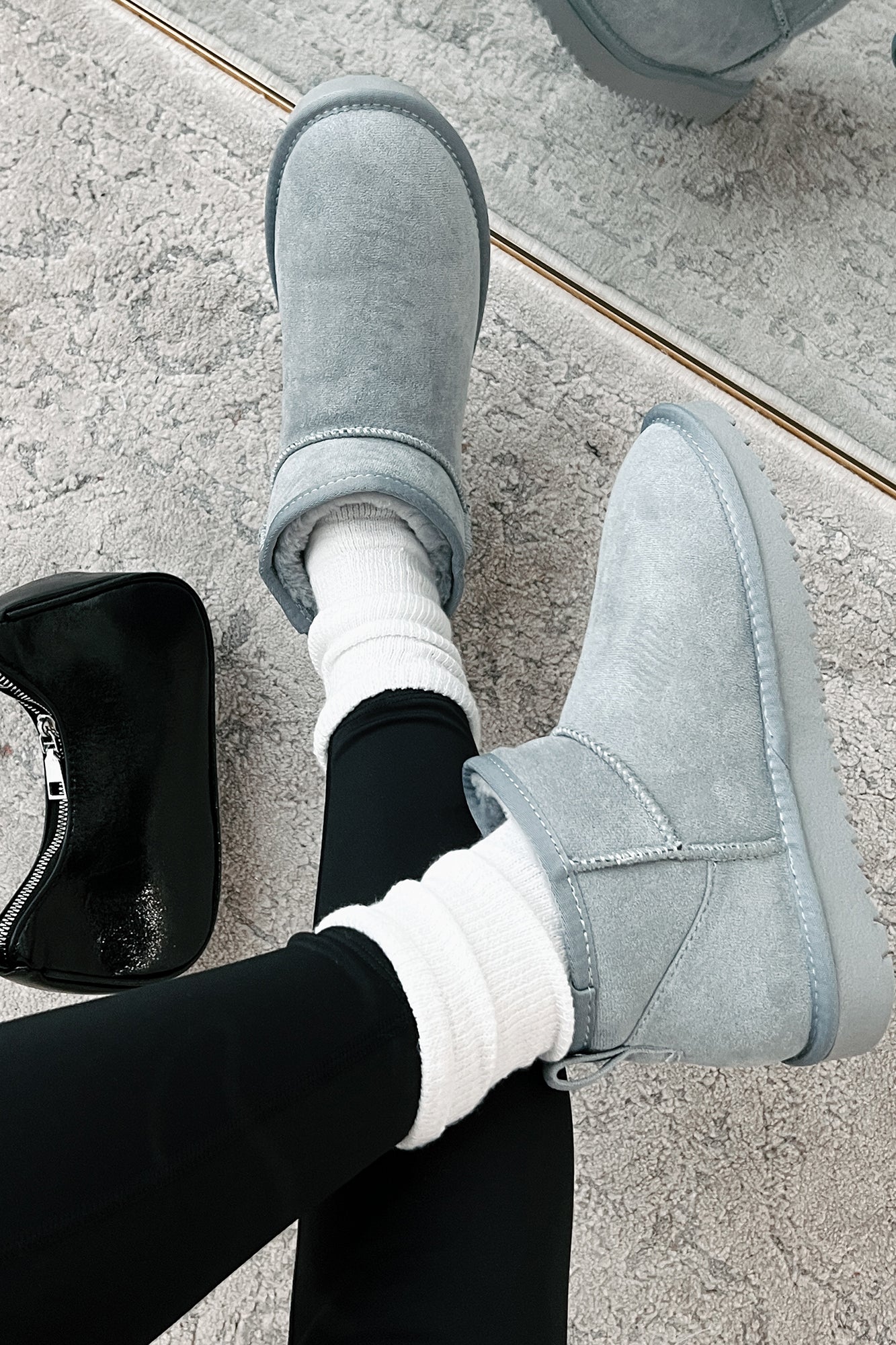 Cozy Cues Fur Lined Ankle Booties (Blue-Grey) - NanaMacs