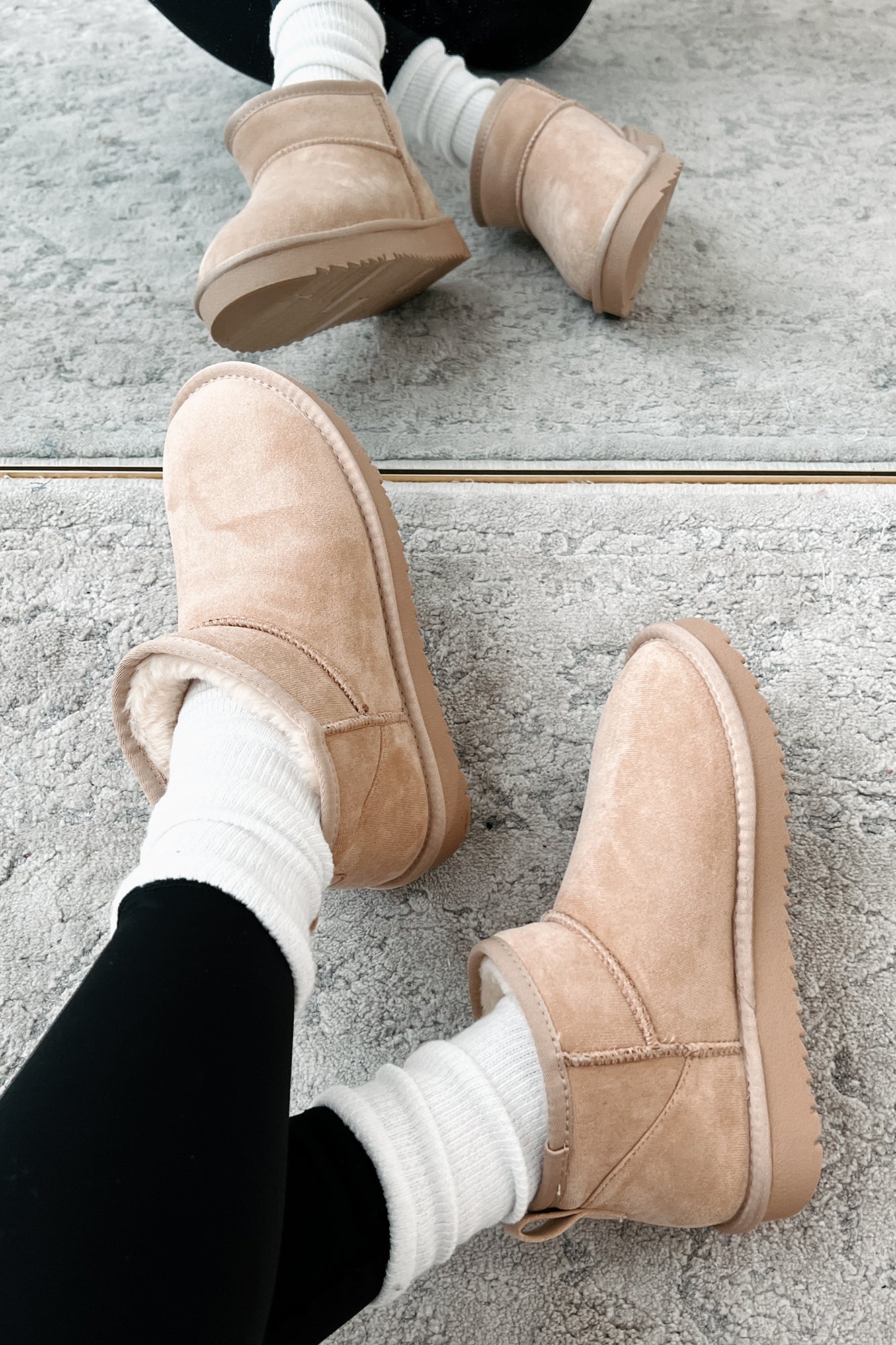 Cozy Cues Fur Lined Ankle Booties (Oat) - NanaMacs