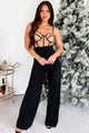 Talking Flirty Mesh Contrast Jumpsuit (Nude/Black) - NanaMacs