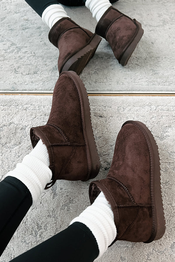 Cozy Cues Fur Lined Ankle Booties (Brown) - NanaMacs