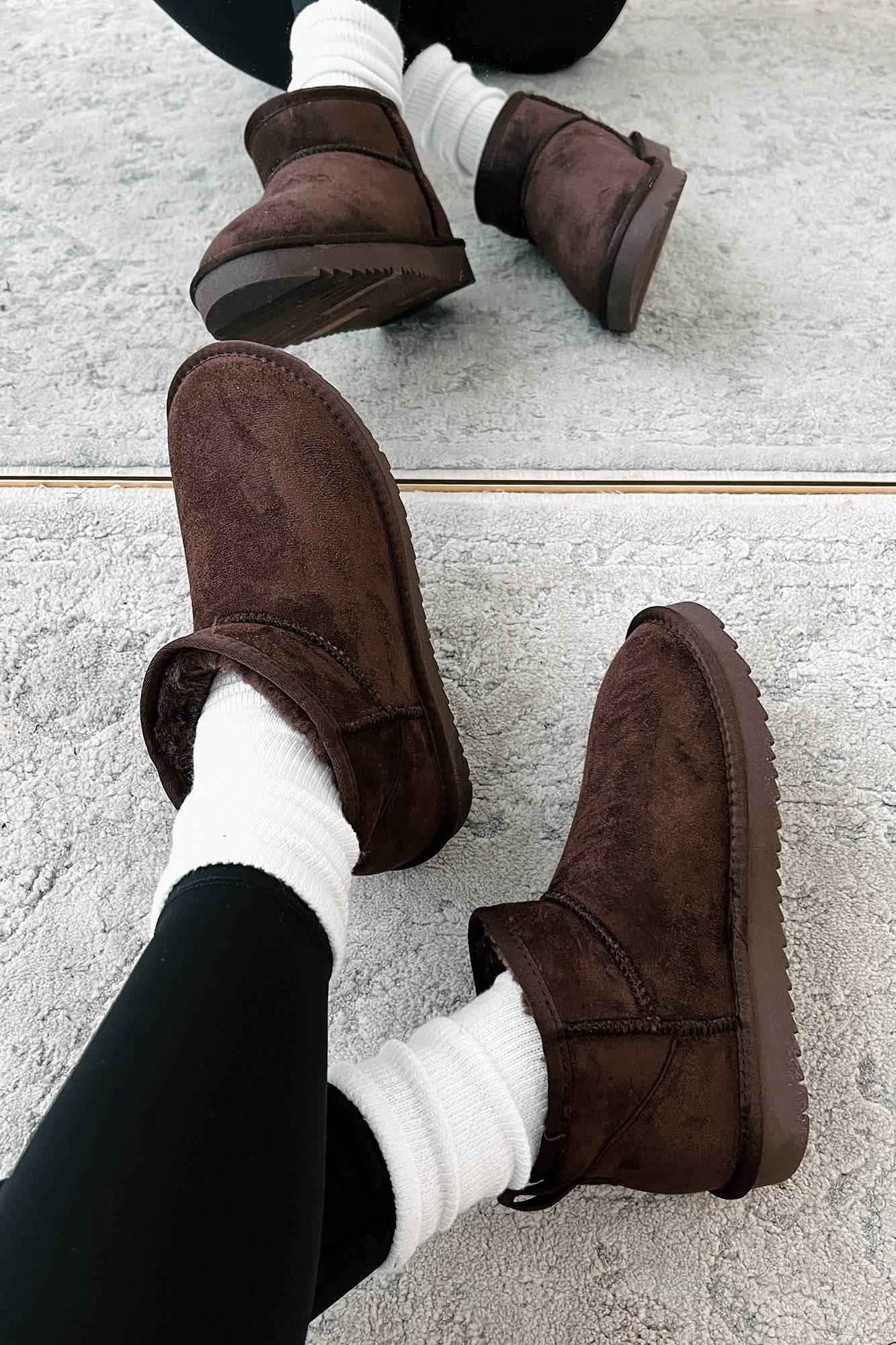 Cozy Cues Fur Lined Ankle Booties (Brown) - NanaMacs