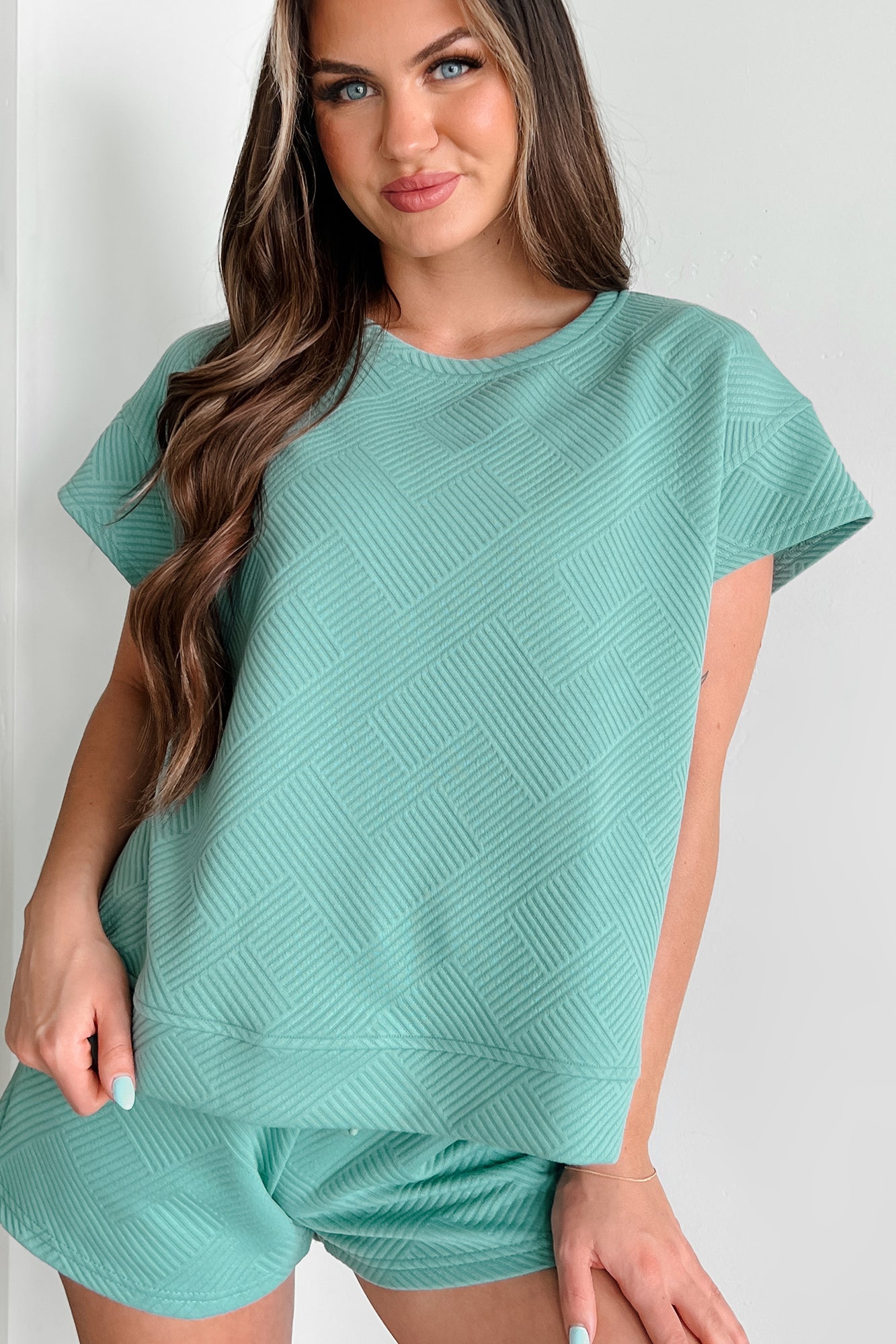 Cool & Collected Oversized Geometric Top (Sage) - NanaMacs