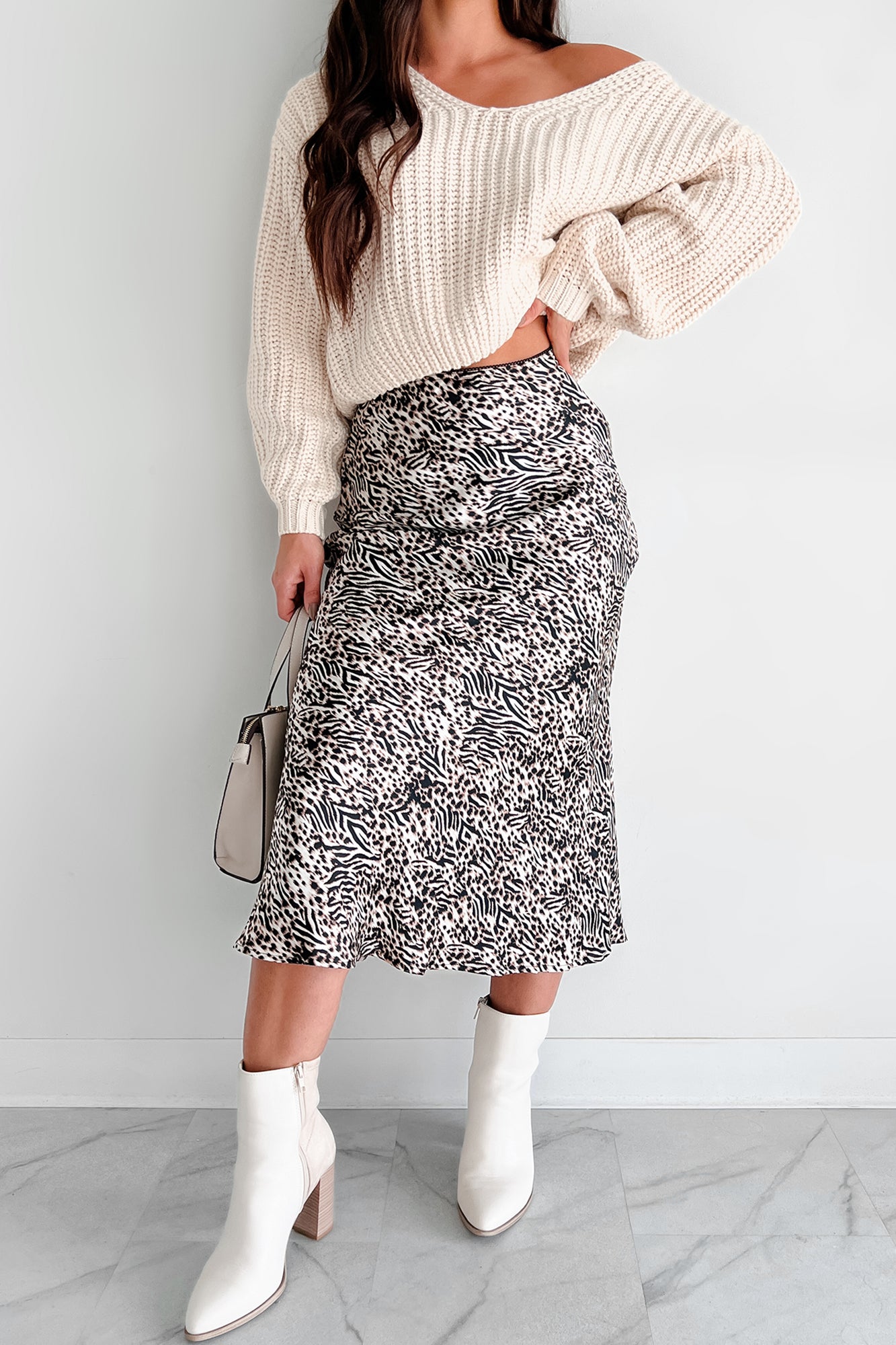 Suburban Safari Animal Print Midi Skirt (Light Taupe/Black) - NanaMacs