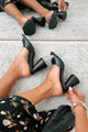 Enya Square Toe Round Heel Shu Shop Sandals (Black Lizard) - NanaMacs