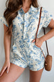 Chic Tranquility Floral Button-Front Romper (Cream/Blue) - NanaMacs