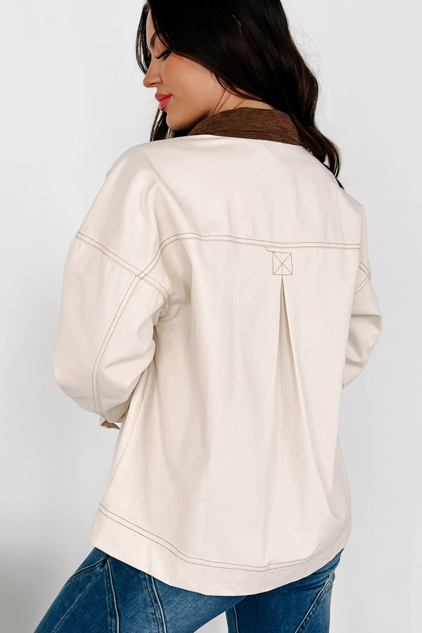 Randy Lightweight Contrast Collar Jacket (Beige/Brown) - NanaMacs