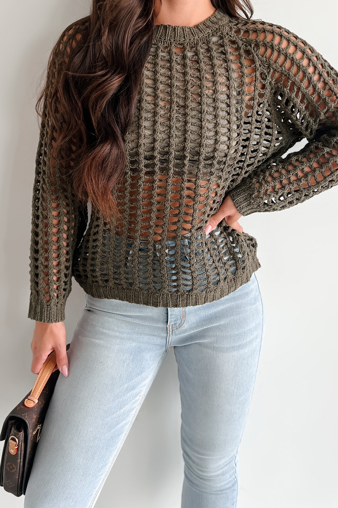 Castillo Hollow Knit Sweater Top (Olive) - NanaMacs