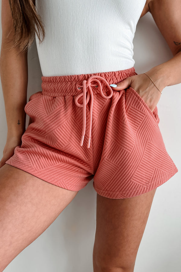 Couch Casual Geometric Textured Lounge Shorts (Coral Pink) - NanaMacs